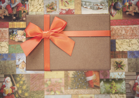 Christmas gift box with ribbon bowの写真素材