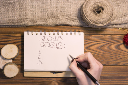 2018 goals inscription in a notebookの写真素材