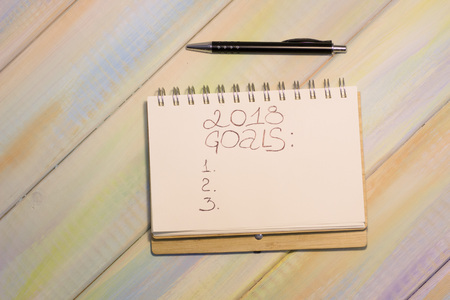 A notebook with 2018 goals inscriptionの写真素材