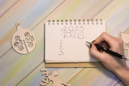 A notebook with 2018 goals inscriptionの写真素材