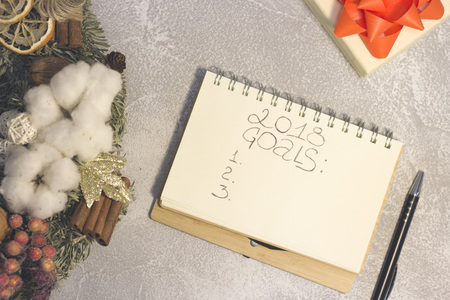 A notebook with 2018 goals inscriptionの写真素材