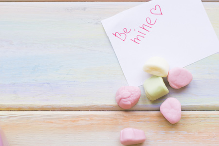 Be mine note and gummy fruitの写真素材
