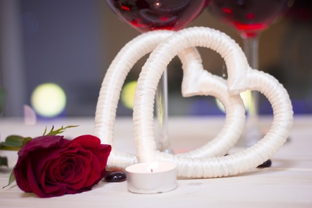 The concept of St.Valentines day with red wineの写真素材