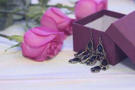 The concept of holidays with pink rosesの写真素材