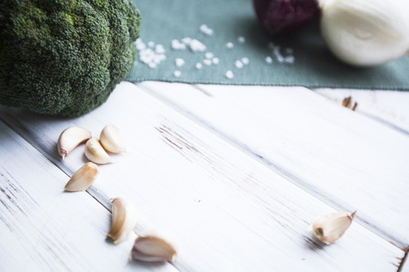 Raw vegetables on a wooden tableの写真素材