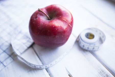 Healthy breakfast on white wooden backgroundの写真素材
