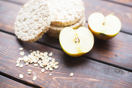 Healthy breakfast on a dark wooden backgroundの写真素材