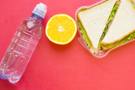 Breakfast on rose backgroundの写真素材