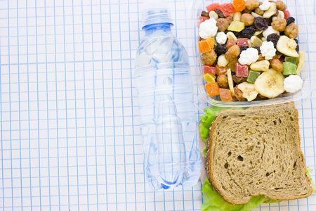 Lunch on a squared paper backgroundの写真素材