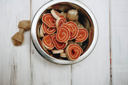 Bowls with dog foodの写真素材
