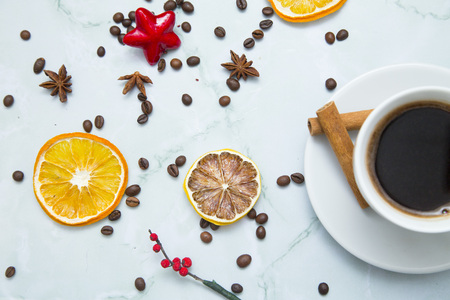 Coffee cup and coffee beansの写真素材