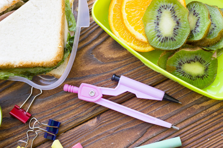 Breakfast on wood backgroundの写真素材