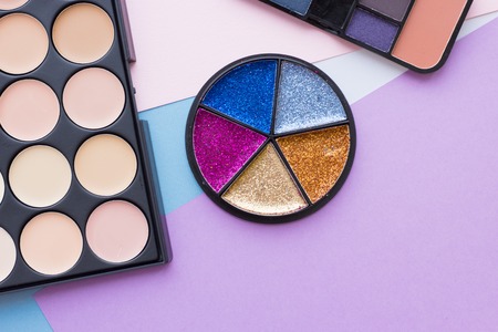 Cosmetic products on pastel colors backgroundの写真素材