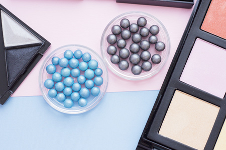 Cosmetic products on pastel colors backgroundの写真素材