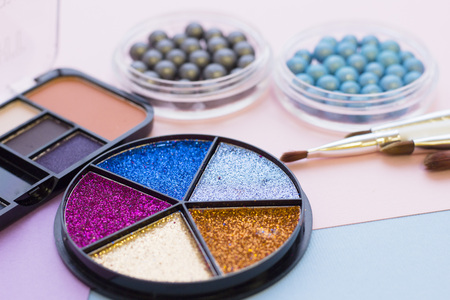 Cosmetic products on pastel colors backgroundの写真素材