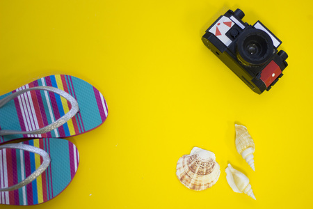 Travel concept yellow backgroundの写真素材