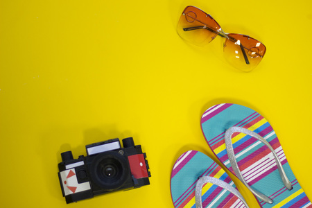 Travel concept yellow backgroundの写真素材