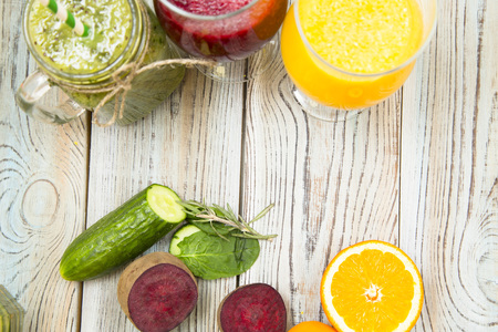 Fresh fruit and vegetable smoothieの写真素材