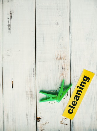 Cleaning inscription and a clothes brushの写真素材