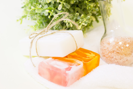 Spa concept with green bath saltの写真素材