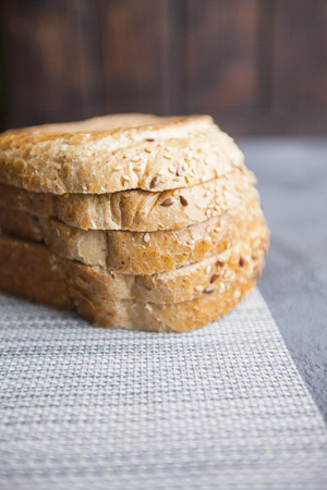 Healthy Breakfast, Sport, Fitness, Weight Loss, Diet Concept. Slices of wholegrain bread ,dark stone...