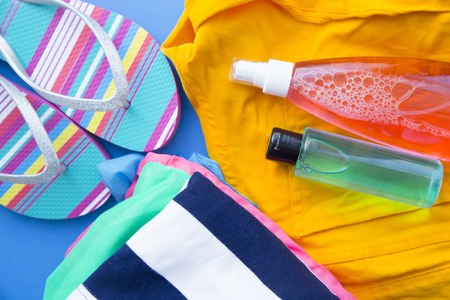 Preparing for vacation, travel or journey top viewの写真素材