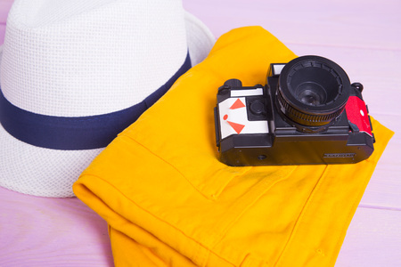 Preparing for vacation, travel or journey top view
