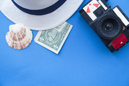 Preparing for vacation, travel or journey top viewの写真素材