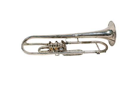 silver trumpet isolated on a white background. Musical instrument
