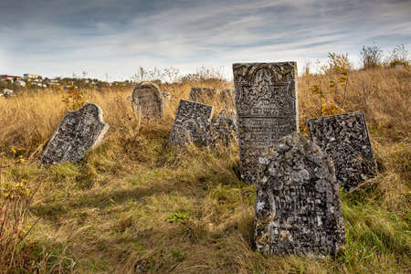 12.10.2019 Satanov Ukraine. Old Jewish cemetery in the fallのeditorial素材