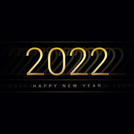 2022 Happy New Year. Glossy golden numbers on a dark background. Vector 3d illustration.のイラスト素材