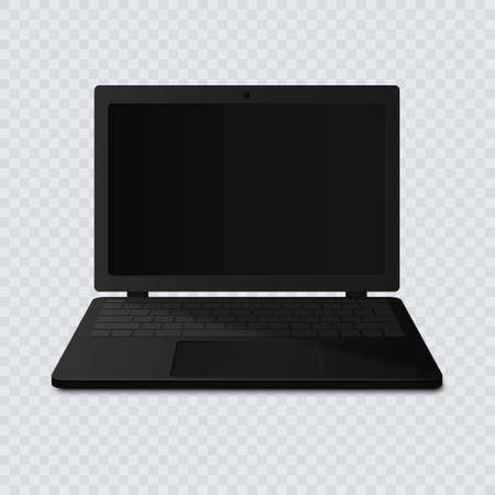 Black laptop with blank screen isolated on transparent background. Vector 3D illustration.のイラスト素材