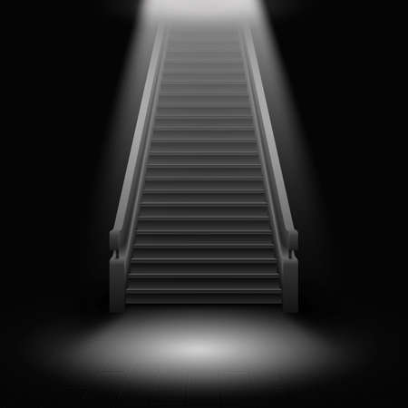 A staircase with steps leading up to the light on a black background. Vector 3D illustration.のイラスト素材