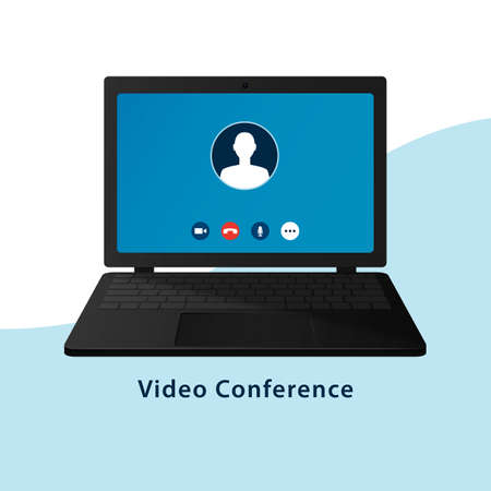 Video conferencing or chatting call screen on laptop screen. Vector illustration.