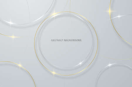 Abstract background with gold and silver circular lines on a gray background. Vector 3D illustration.のイラスト素材