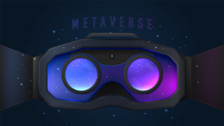 Realistic headset for virtual reality view from the inside. The concept of immersion in the metaverse.のイラスト素材