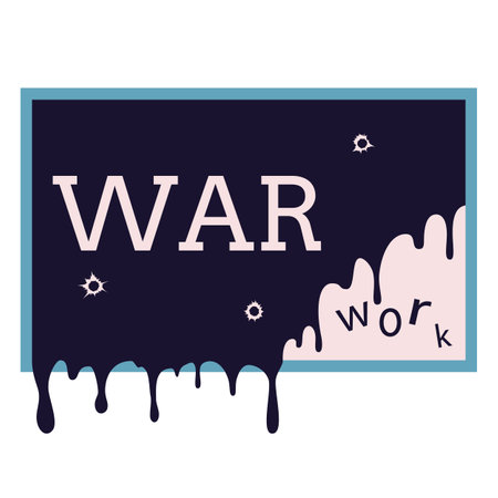 The concept of stopping working at the computer because of the war. The monitor is full of dirt.のイラスト素材