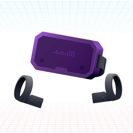 Headset for virtual reality or metaverse isolated on white background. Glasses and controllers.のイラスト素材