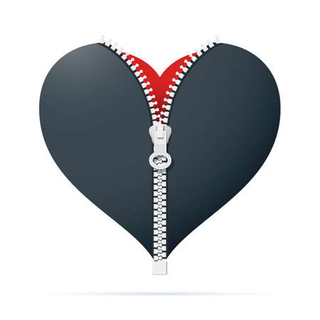 Red heart in gray clothes zipped up isolated on white background.のイラスト素材