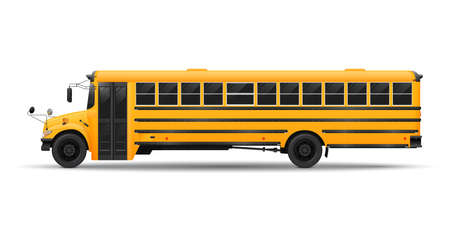 Classic yellow school bus. Side view isolated on white background.