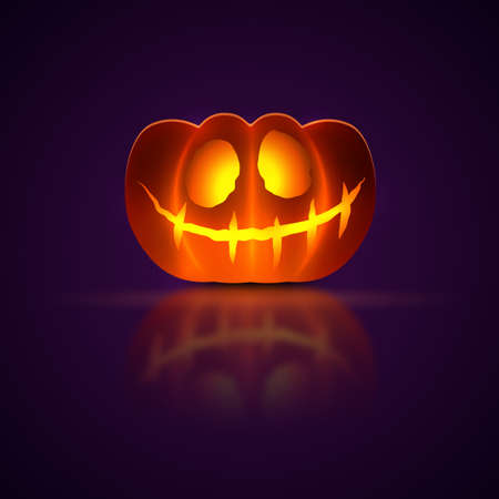 Glowing Halloween pumpkin isolated on dark background.のイラスト素材