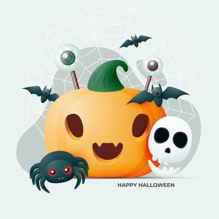 Happy Halloween composition from pumpkin bats skull and eyes.のイラスト素材