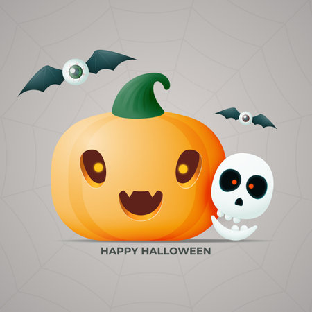 Happy Halloween with fun pumpkin, bat eyes.のイラスト素材