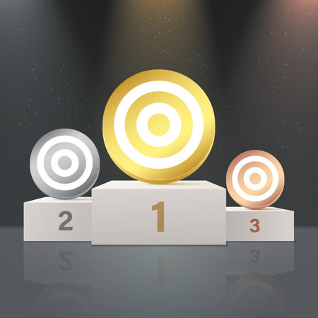 Illuminated podium for winners with goals of varying difficulty.のイラスト素材