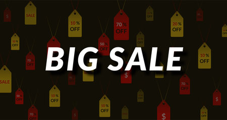 Big sale on a dark background with discount tags.のイラスト素材