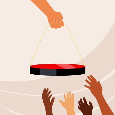 Suspended podium for the presentation of your product to which hands reach.のイラスト素材