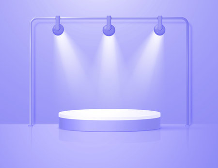 3D background geometric stage with a podium illuminated by spotlights for the presentation of your product. vector illustration.のイラスト素材