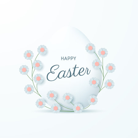 happy easter banner. Easter egg with flowers in pastel colors. vector illustration.のイラスト素材