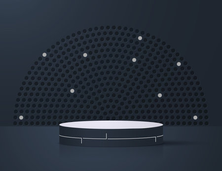 Round 3d podium on a dark background with white circles. vector illustration.のイラスト素材