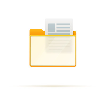 Yellow folder icon with document and transparent element isolated on white background. vector illustration.のイラスト素材